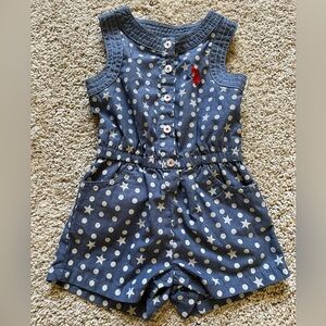 US Polo Assn Infant Baby Girl Blue Polka Dot Patriotic One Piece 6/9 Months